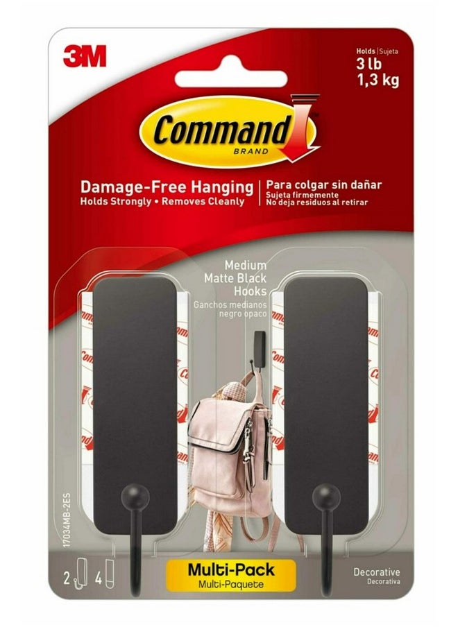 Command Command Medium Matte Black Wall Hooks, 2 Hooks and 4 Command Strips, Damage Free Hanging Wall Hooks with Adhesive Strips, Coat Hooks for Hanging Christmas Decorations, Holds up to 3 lb  - Image 1