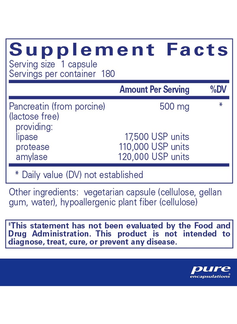 Pure Encapsulations Pancreatic Enzyme Formula Strengthens Gut Health Targeted Delivery Capsules 180 Capsules 180 Servings - Image 2