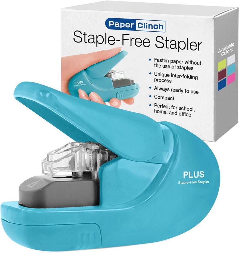 Paper Clinch Compact Staple Free Staple Blue Turquoise - Image 1
