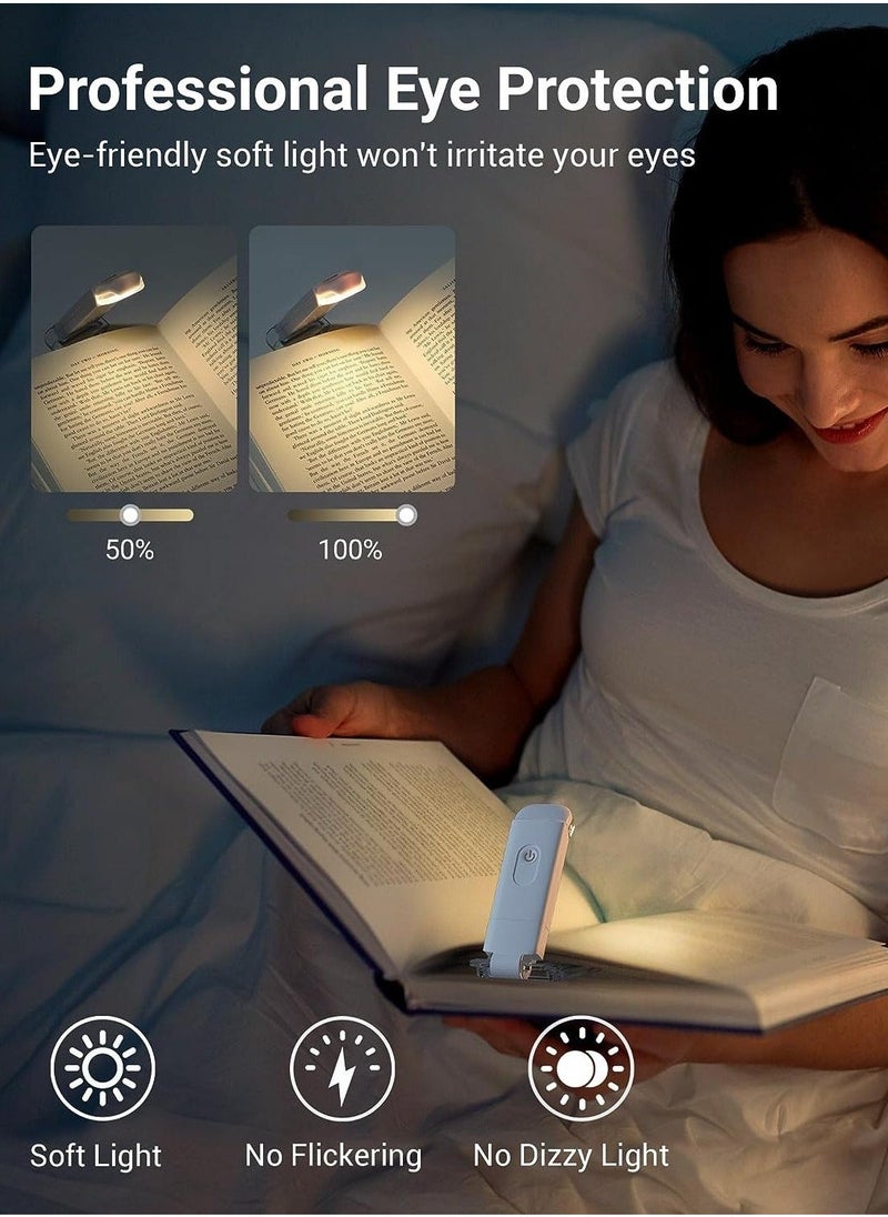 USB Rechargeable Book Light Warm White LED Adjustable Brightness for Eye Protection Clip On Portable Bookmark Light for Reading in Bed or Car White Color - Image 1