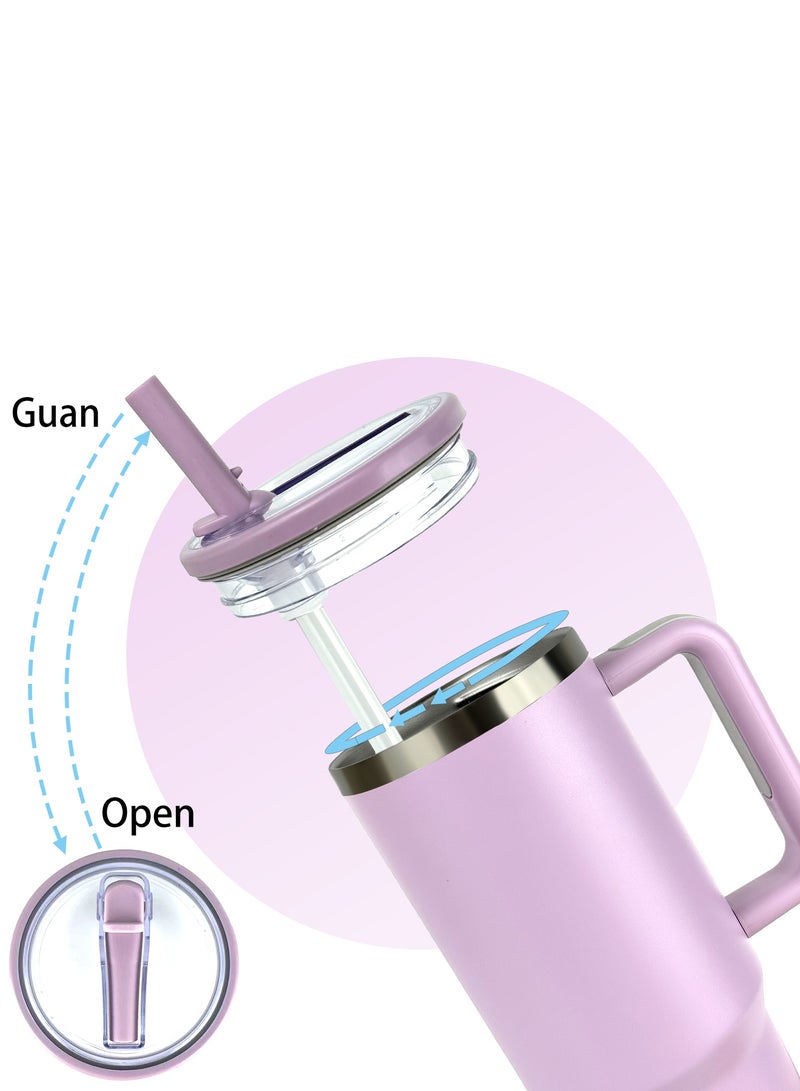 ROEIEIS 1200ml Insulated Water Bottle, 40oz Stainless Steel Vacuum Flask with Handle & Straw Lid for Hot and Cold Beverages, Leak-Proof Travel Mug for Gym, Office, Hiking - Image 2