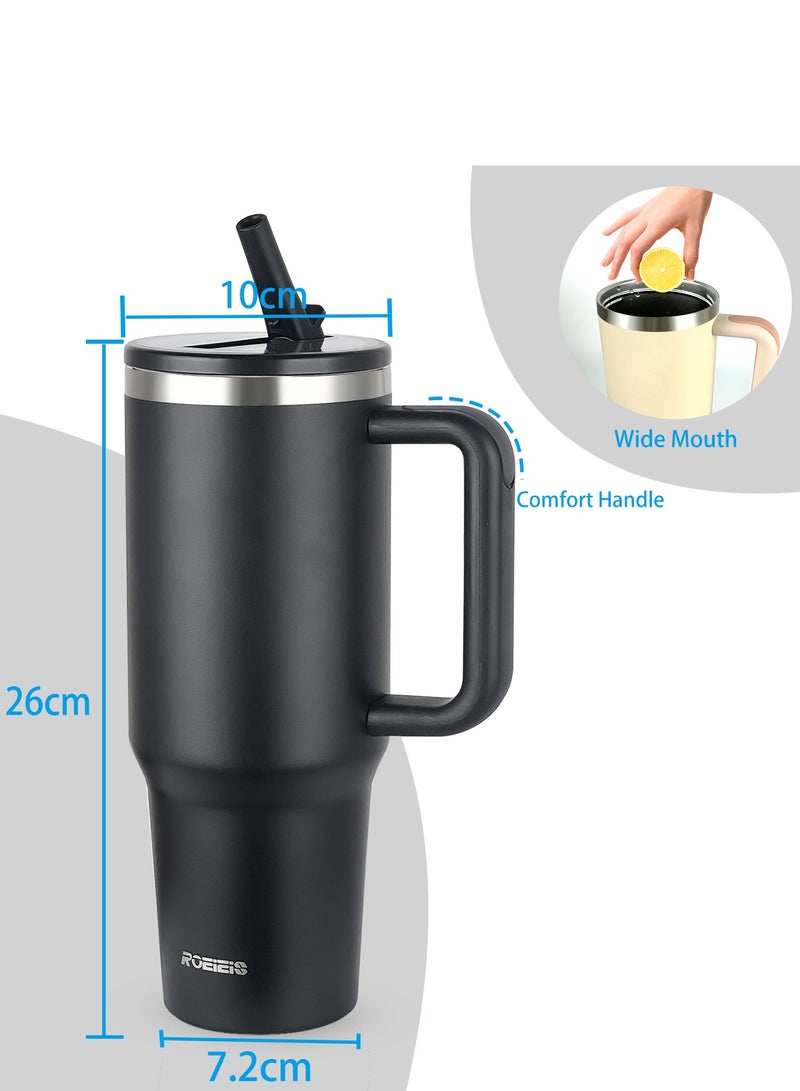 ROEIEIS 1200ml Insulated Water Bottle, 40oz Stainless Steel Vacuum Flask with Handle & Straw Lid for Hot and Cold Beverages, Leak-Proof Travel Mug for Gym, Office, Hiking - Image 4
