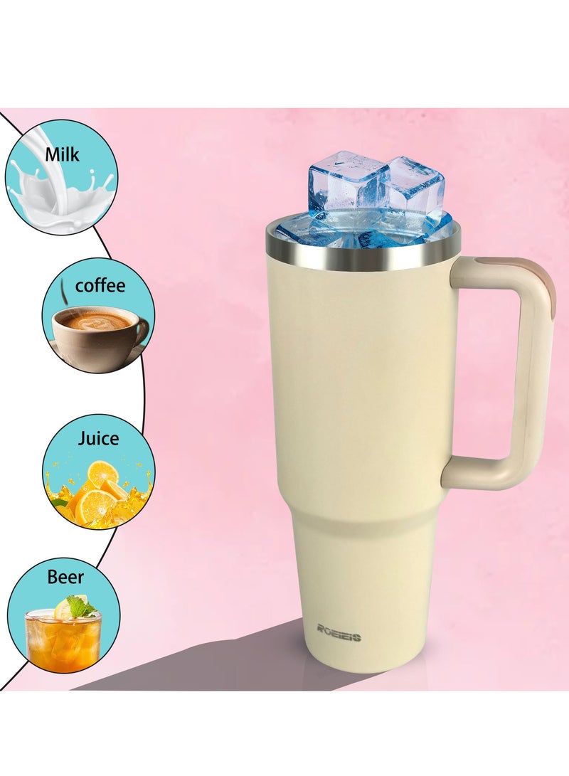ROEIEIS 1200ml Insulated Water Bottle, 40oz Stainless Steel Vacuum Flask with Handle & Straw Lid for Hot and Cold Beverages, Leak-Proof Travel Mug for Gym, Office, Hiking - Image 5