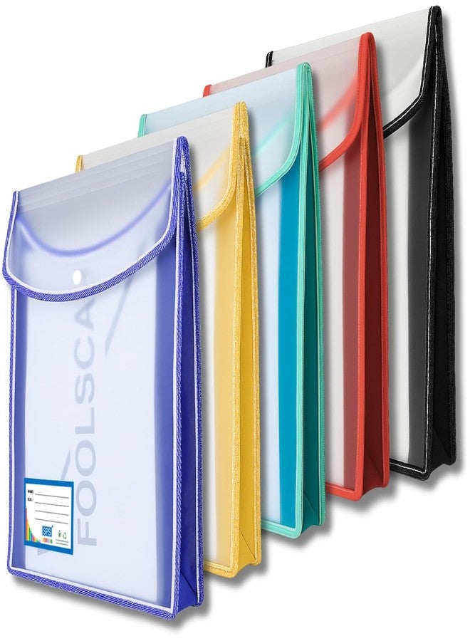 Kosh حافظة ملفات كوش، حقيبة تخزين ملفات مستندات A4/Foolscap شفافة من البولي بلاستيك مع زر كبس، مجموعة من 5 قطع/حافظة ملفات شهادات (عمودي، متعدد الألوان، عبوة من 5 قطع) - Image 2