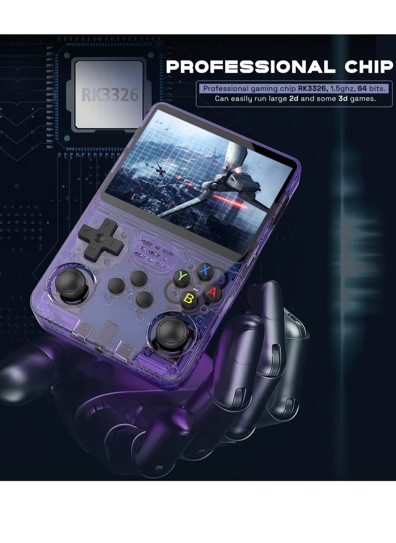 AWALOR - Retro Handheld Game Console R36S, Open-Source with 3.5" IPS Screen, Linux System, Portable Gaming & Entertainment Device, Includes 64GB TF Card (Purple, 64GB) - Image 1