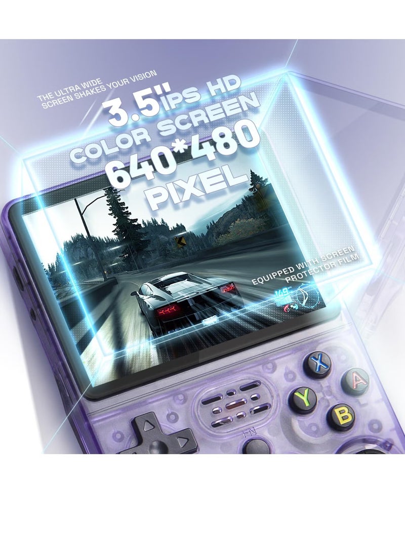 AWALOR - Retro Handheld Game Console R36S, Open-Source with 3.5" IPS Screen, Linux System, Portable Gaming & Entertainment Device, Includes 64GB TF Card (Purple, 64GB) - Image 1