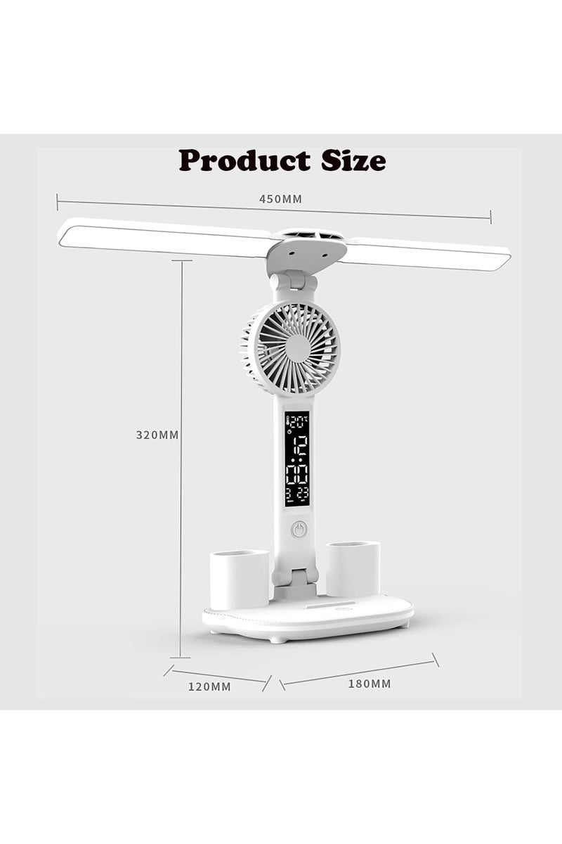 Double Head LED Desk Lamp Multi-Function Touch Control USB Charging Port with Fan for Desktop Study for Kids Home Office White - Image 5