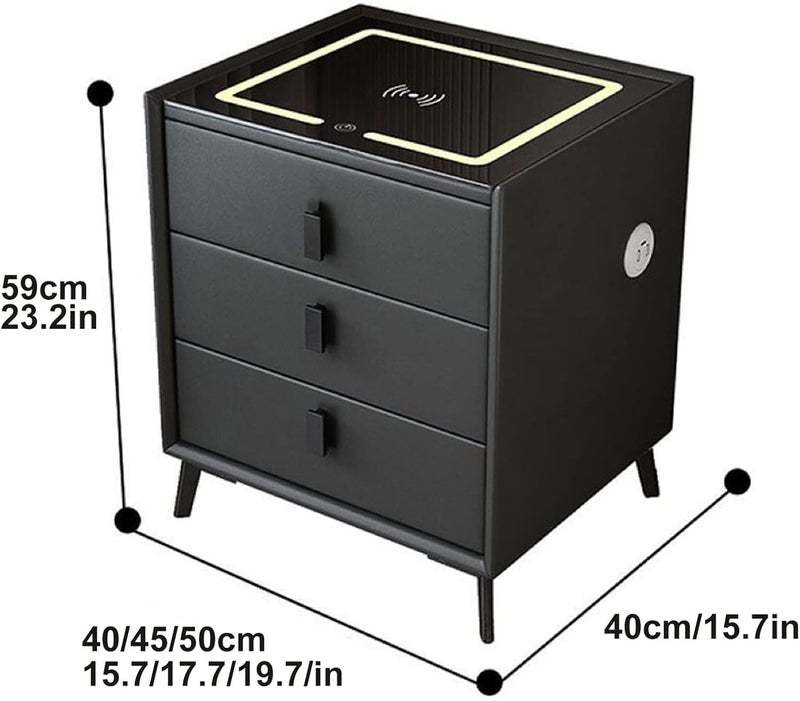 Harmony Homes طاولة جانبية ذكية من هارموني هومز مع شحن لاسلكي، منافذ USB ومكبر صوت بلوتوث – طاولة سرير عصرية مع 3 أدراج وإضاءة LED قابلة للتعديل – طاولة جانبية لغرفة النوم وغرفة المعيشة – رمادي داكن - Image 4