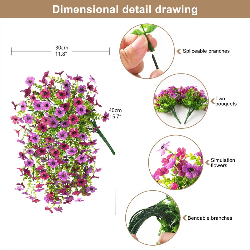 ZFProcess Artificial Hanging Flowers for Outdoors Spring Decoration, 2PCS Silk Fake Daisy Realistic Outdoor Flowers UV Resistant Porch Patio Window Yard Decor(Light Purple Red) - Image 2