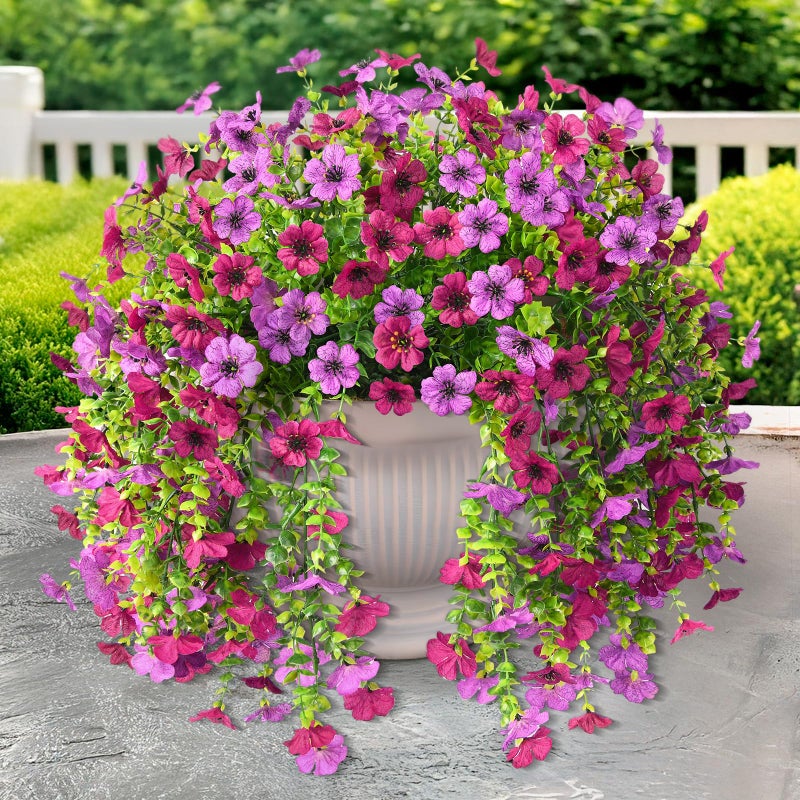 ZFProcess Artificial Hanging Flowers for Outdoors Spring Decoration, 2PCS Silk Fake Daisy Realistic Outdoor Flowers UV Resistant Porch Patio Window Yard Decor(Light Purple Red) - Image 1