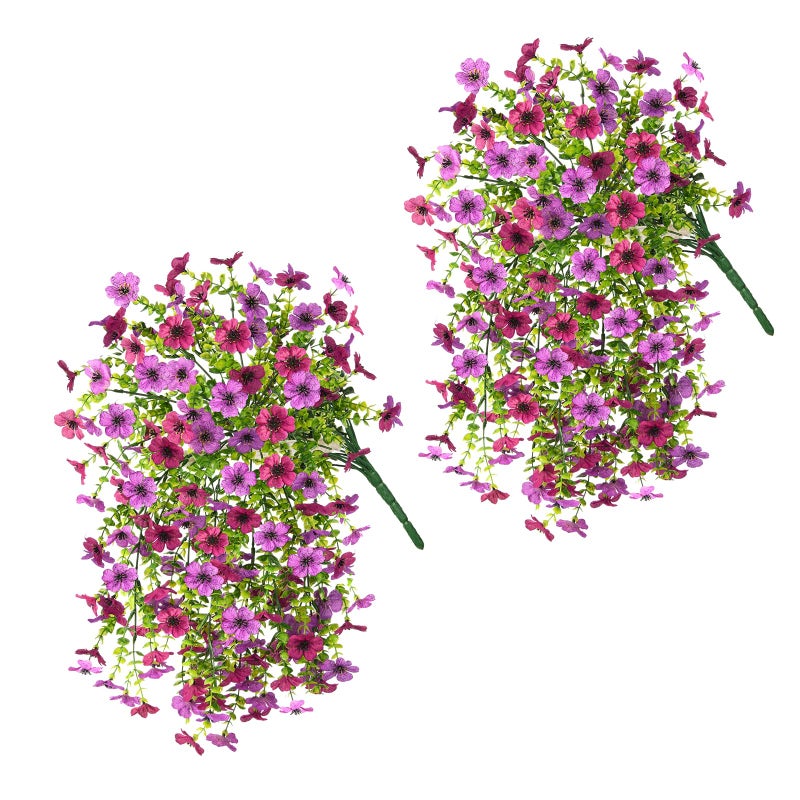 ZFProcess Artificial Hanging Flowers for Outdoors Spring Decoration, 2PCS Silk Fake Daisy Realistic Outdoor Flowers UV Resistant Porch Patio Window Yard Decor(Light Purple Red) - Image 3