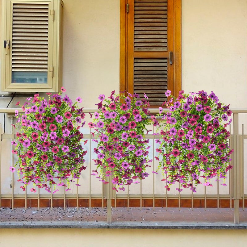 ZFProcess Artificial Hanging Flowers for Outdoors Spring Decoration, 2PCS Silk Fake Daisy Realistic Outdoor Flowers UV Resistant Porch Patio Window Yard Decor(Light Purple Red) - Image 5