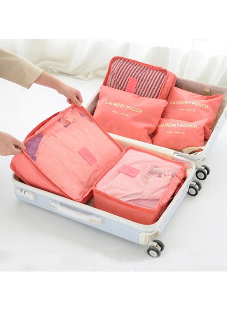 عام مجموعة حقائب تخزين للسفر مكونة من 6 قطع – مكعبات تنظيم متعددة الاستخدام بألوان برتقالي، رمادي، وأزرق، مثالية لترتيب الملابس، مستلزمات التجميل، الأغراض الشخصية، وفصل الأشياء الجافة والرطبة، خفيفة الو - Image 2