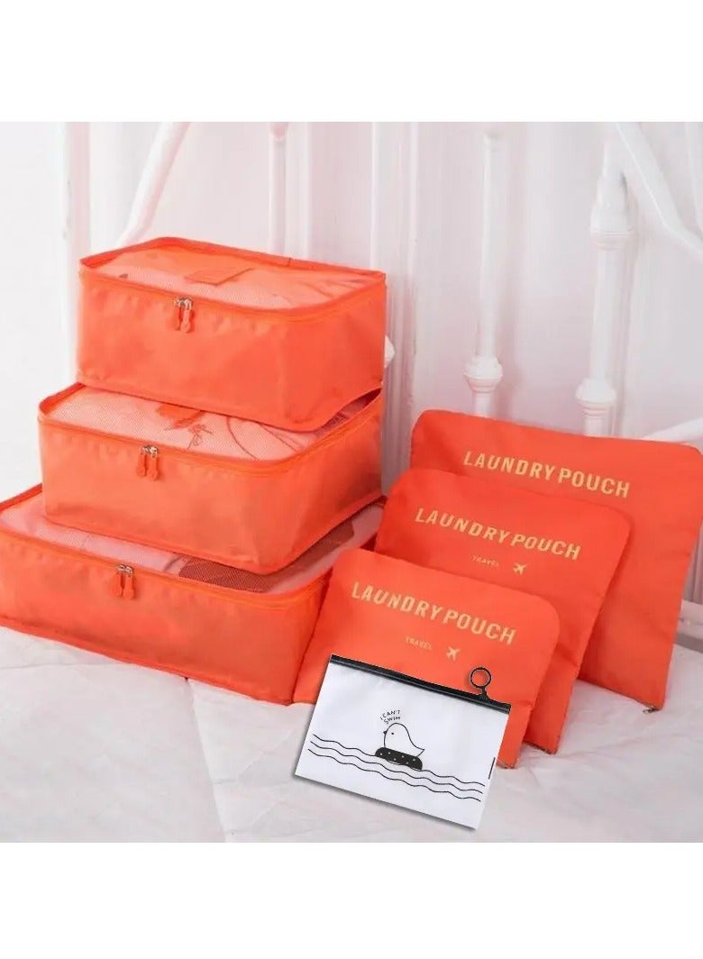 عام مجموعة حقائب تخزين للسفر مكونة من 6 قطع – مكعبات تنظيم متعددة الاستخدام بألوان برتقالي، رمادي، وأزرق، مثالية لترتيب الملابس، مستلزمات التجميل، الأغراض الشخصية، وفصل الأشياء الجافة والرطبة، خفيفة الو - Image 4