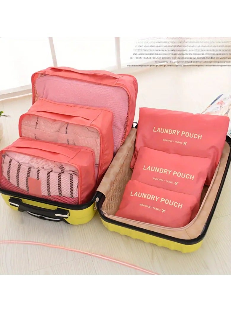 عام مجموعة حقائب تخزين للسفر مكونة من 6 قطع – مكعبات تنظيم متعددة الاستخدام بألوان برتقالي، رمادي، وأزرق، مثالية لترتيب الملابس، مستلزمات التجميل، الأغراض الشخصية، وفصل الأشياء الجافة والرطبة، خفيفة الو - Image 3