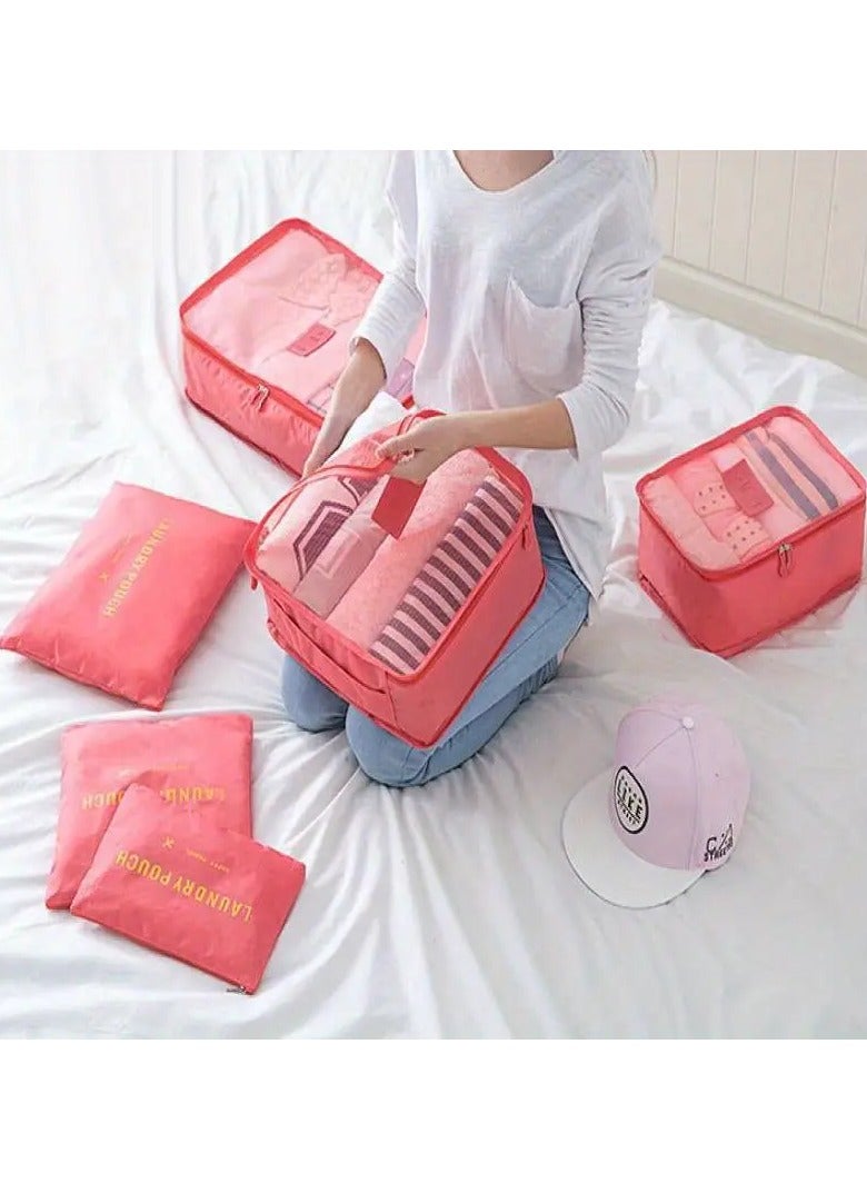 عام مجموعة حقائب تخزين للسفر مكونة من 6 قطع – مكعبات تنظيم متعددة الاستخدام بألوان برتقالي، رمادي، وأزرق، مثالية لترتيب الملابس، مستلزمات التجميل، الأغراض الشخصية، وفصل الأشياء الجافة والرطبة، خفيفة الو - Image 5