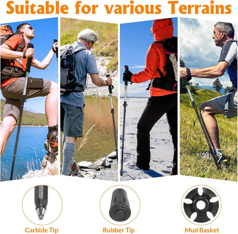 C-Line Travel Folding Trekking Hiking Pole with Carrying Case,Collapsible Cane Adjustable Walking Stick Portable Mobility Aid for Women Men Hikers Gift,Black - Image 4