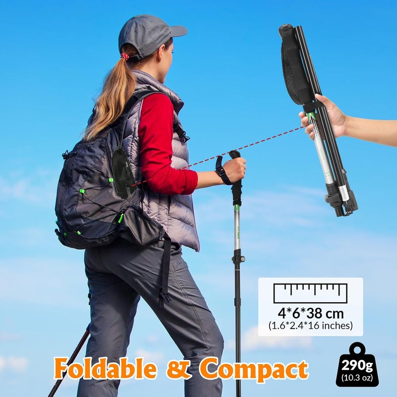 C-Line Travel Folding Trekking Hiking Pole with Carrying Case,Collapsible Cane Adjustable Walking Stick Portable Mobility Aid for Women Men Hikers Gift,Black - Image 2