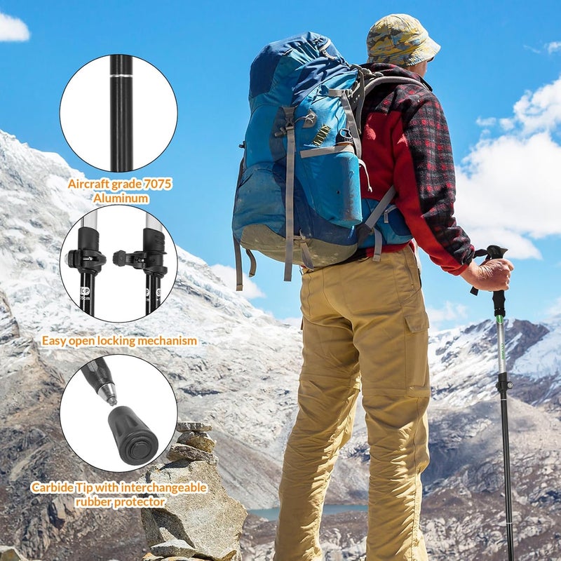 C-Line Travel Folding Trekking Hiking Pole with Carrying Case,Collapsible Cane Adjustable Walking Stick Portable Mobility Aid for Women Men Hikers Gift,Black - Image 3