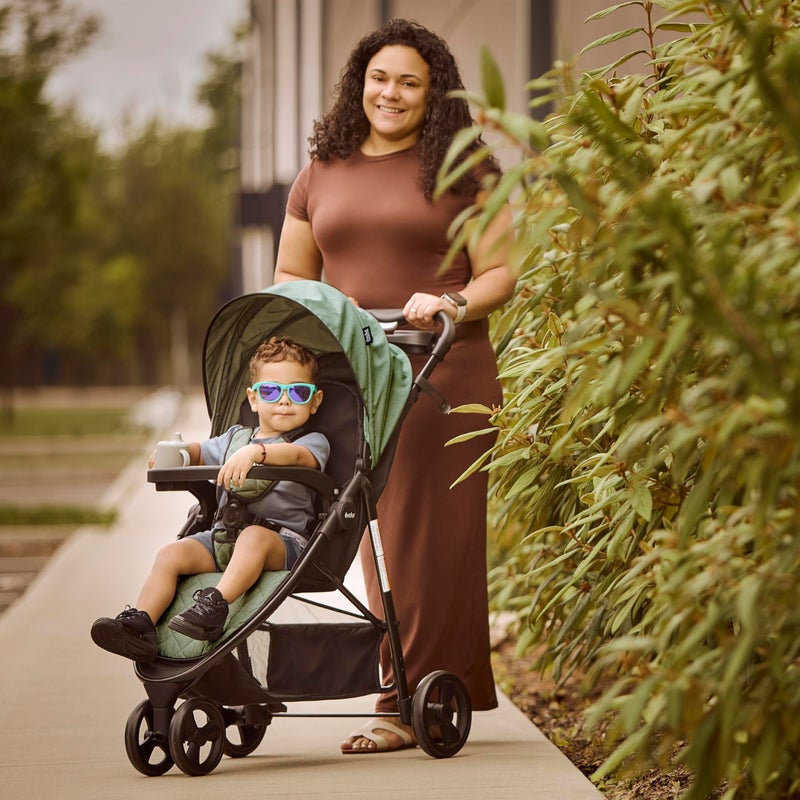 Evolur Breeze Stroller in Green, Adjustable Backrest & Canopy, Compact Fold Lightweight Baby/Toddler Stroller with Storage Basket - Image 2