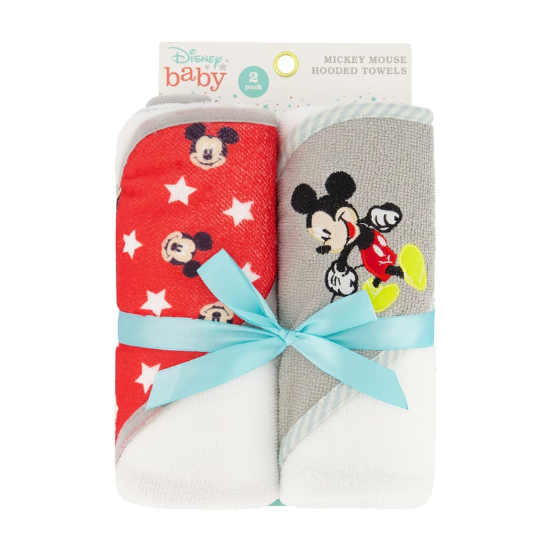 Disney Cudlie Baby Boy Mickey Mouse 2 Pack Rolled/Carded Hooded Towels in Little Stars Print - Image 3