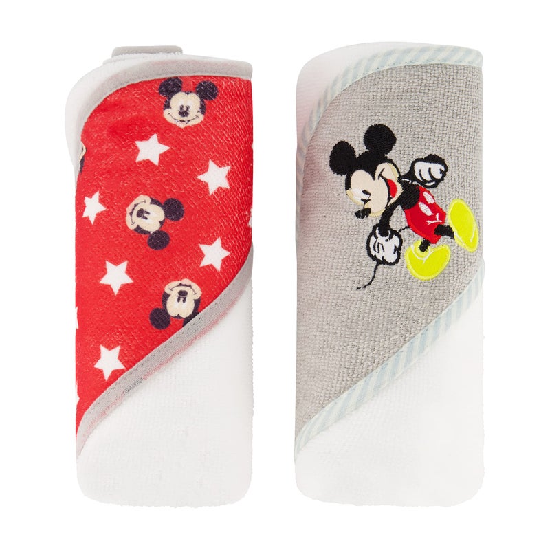 Disney Cudlie Baby Boy Mickey Mouse 2 Pack Rolled/Carded Hooded Towels in Little Stars Print - Image 2
