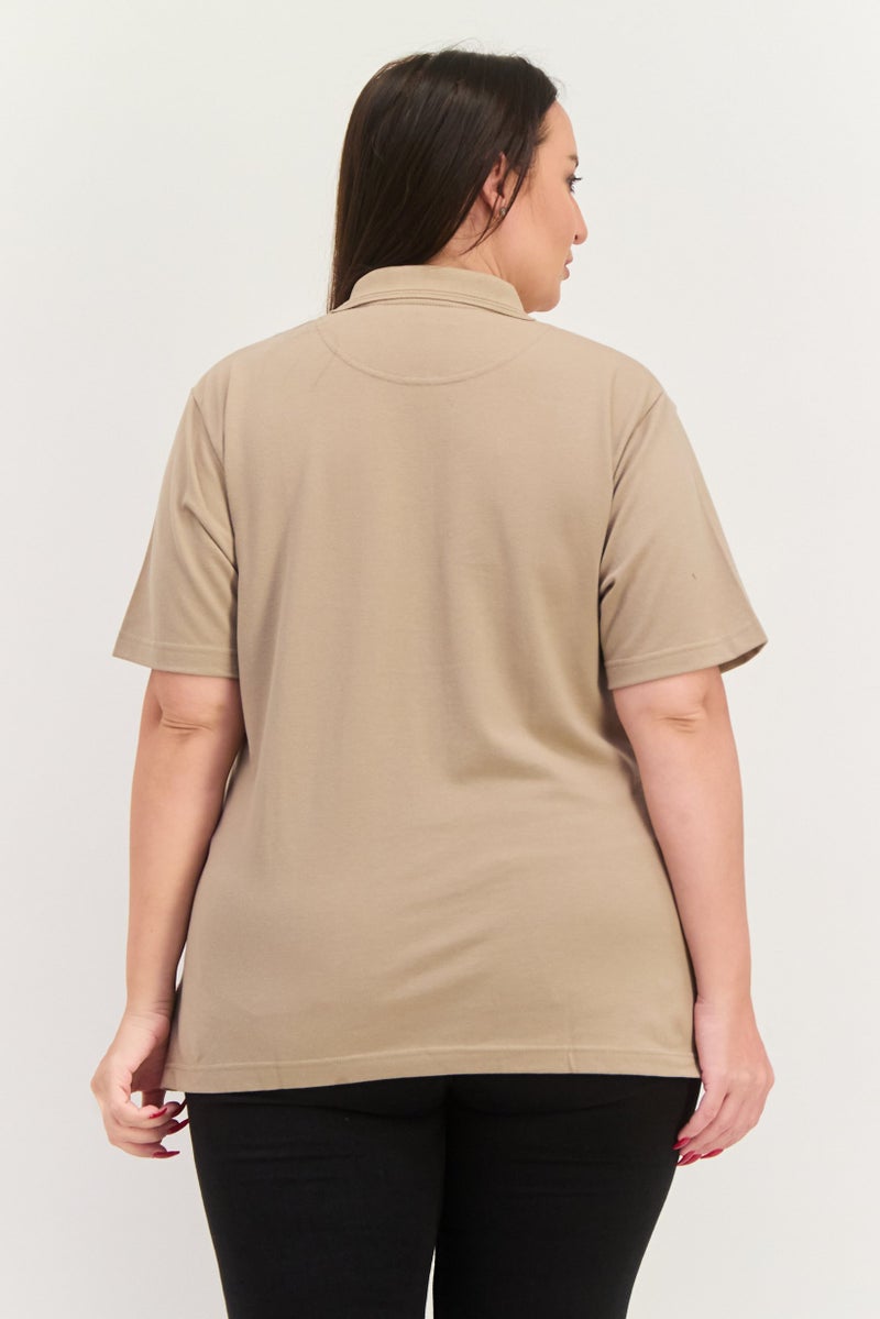 Featherlite Women Comfort Fit Plain Short Sleeves Polo Shirt, Light Beige - Image 3