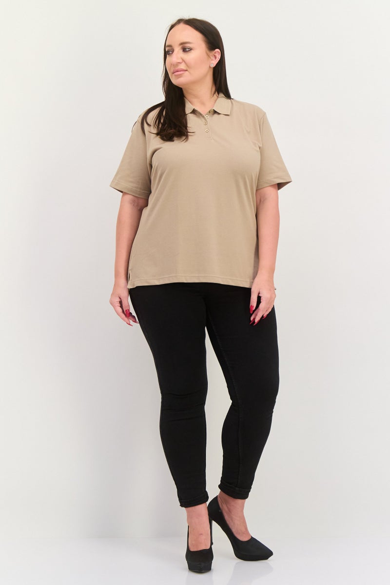 Featherlite Women Comfort Fit Plain Short Sleeves Polo Shirt, Light Beige - Image 4