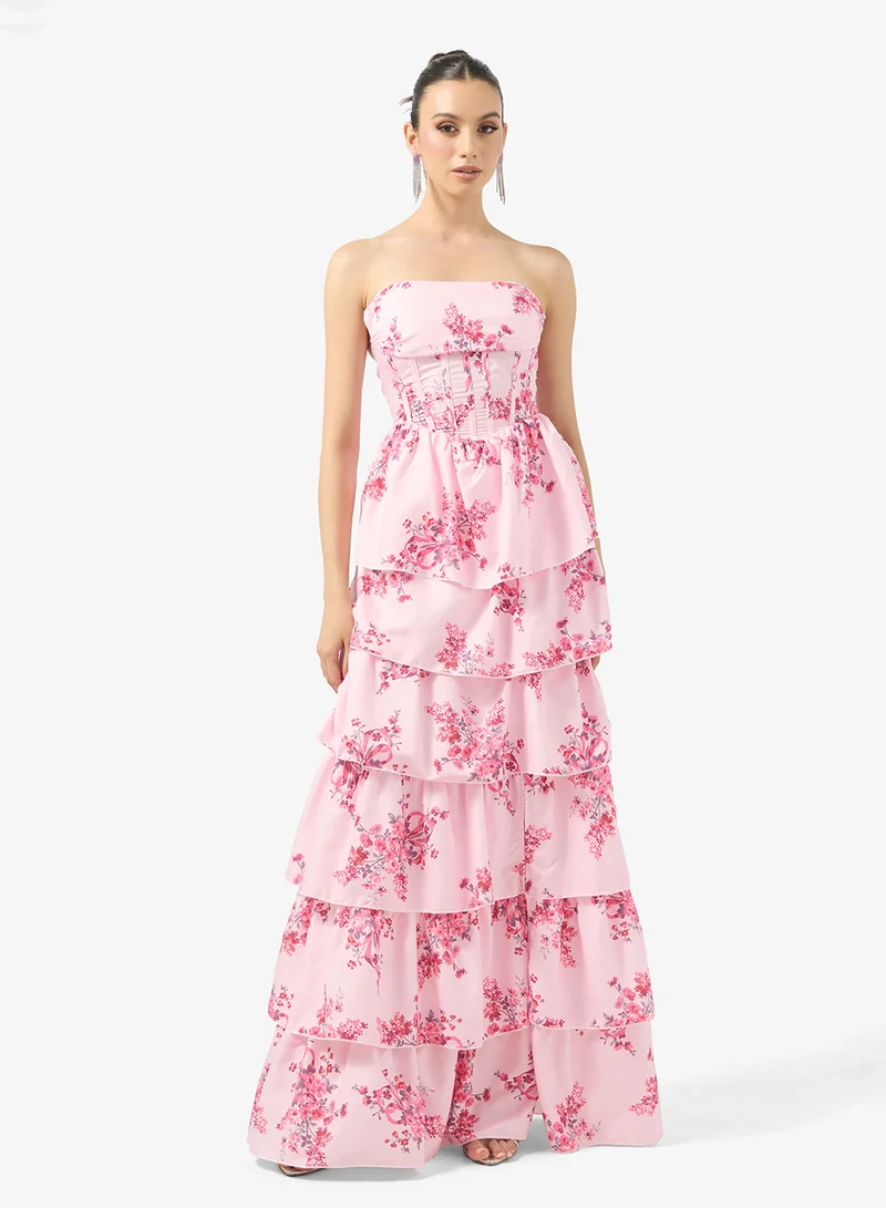 Ginger Boutique Sweetheart Neckline Corset Bodice Floral Tiered Gown