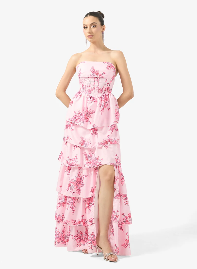 Ginger Boutique Sweetheart Neckline Corset Bodice Floral Tiered Gown