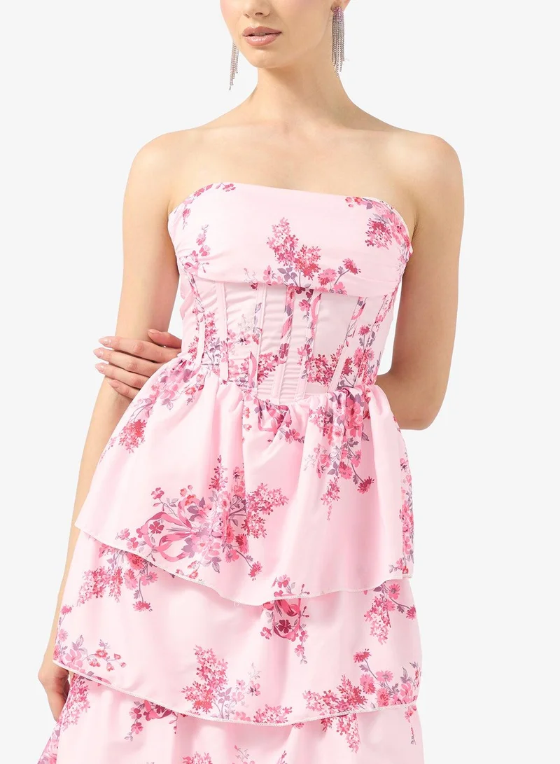 Ginger Boutique  Sweetheart Neckline Corset Bodice Floral Tiered Gown for Women | Best Price UAE