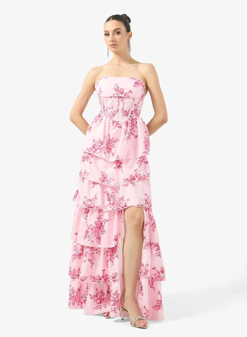 Ginger Boutique  Sweetheart Neckline Corset Bodice Floral Tiered Gown for Women | Best Price UAE