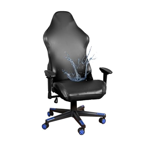 Master Pink Waterproof PU Leather Gaming Chair Cover, Ergonomic Office Computer Game Chair Slipcovers, 4pcs Set Anti-Slip Stretchy Covers for Reclining Racing Gaming Chair (Black) - Image 1