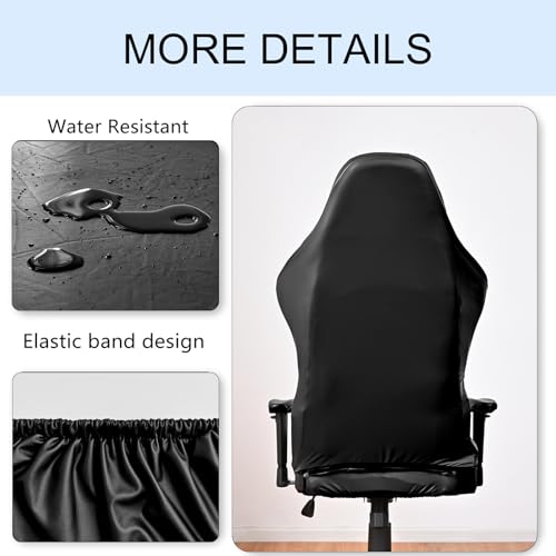 Master Pink Waterproof PU Leather Gaming Chair Cover, Ergonomic Office Computer Game Chair Slipcovers, 4pcs Set Anti-Slip Stretchy Covers for Reclining Racing Gaming Chair (Black) - Image 5