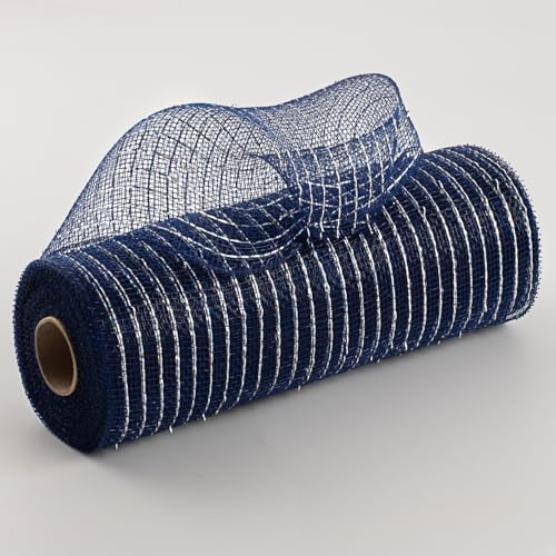 Craig Bachman Deco Poly Mesh, Metallic Navy Blue with Laser Silver Foil - 10 Inch x 30 feet - Image 2