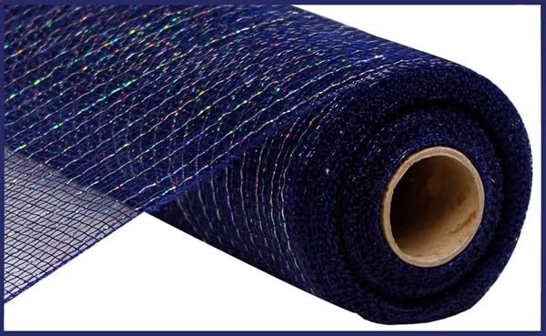 Craig Bachman Deco Poly Mesh, Metallic Navy Blue with Laser Silver Foil - 10 Inch x 30 feet - Image 1