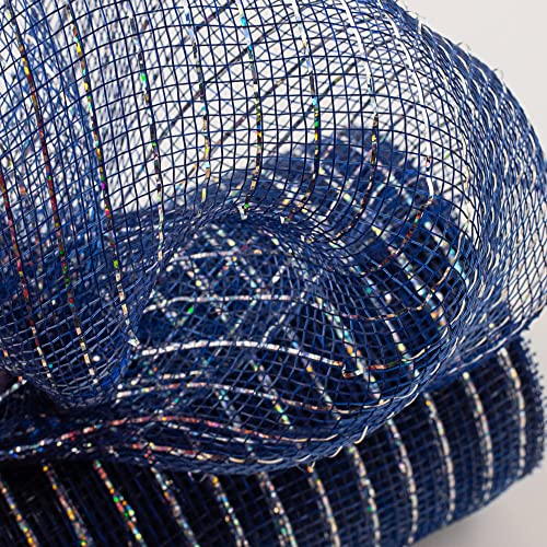 Craig Bachman Deco Poly Mesh, Metallic Navy Blue with Laser Silver Foil - 10 Inch x 30 feet - Image 3