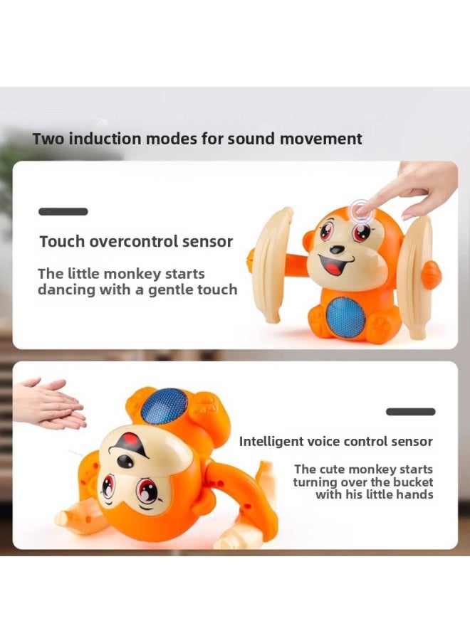 Generic - Children's Roll Monkey Electric Voice-Controlled Luminous Toy Somersault Little Monkey Baby Exercise Head-up Crawl-Color:Battery Model [purple-1 Song] Voice Controlled Fighting Monkey - Image 1