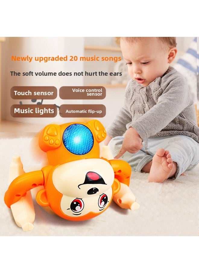 Generic - Children's Roll Monkey Electric Voice-Controlled Luminous Toy Somersault Little Monkey Baby Exercise Head-up Crawl-Color:Battery Model [purple-1 Song] Voice Controlled Fighting Monkey - Image 1