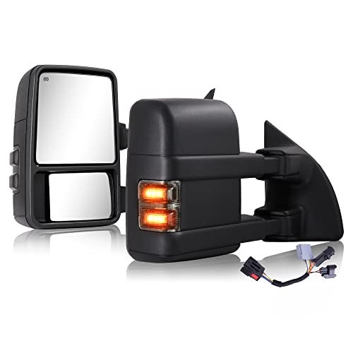 Sanooer Towing Mirrors Compatible With 1999-2016 Ford F250 F350 F450 F550 Super Duty Truck Side Tow Mirrors, Super Duty Mirrors, Power Heated Manual telescoping&folding Pair LED Turn Signal Smoke - Image 1
