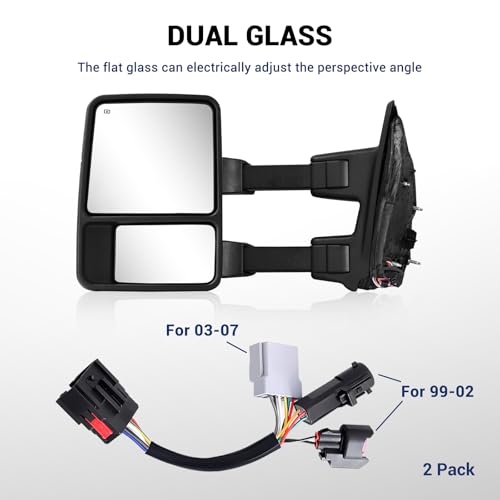 Sanooer Towing Mirrors Compatible With 1999-2016 Ford F250 F350 F450 F550 Super Duty Truck Side Tow Mirrors, Super Duty Mirrors, Power Heated Manual telescoping&folding Pair LED Turn Signal Smoke - Image 5