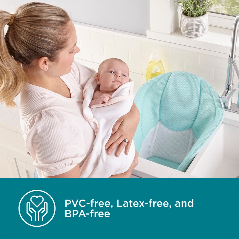 Contours Cozy Infant Sink Bather - Soft Baby Bath Seat for Newborns 0-6 Months, Plush 3D Mesh Cushion, Quick-Dry, Supportive Baby Bathtub for Sink - Mint Blue - Image 4