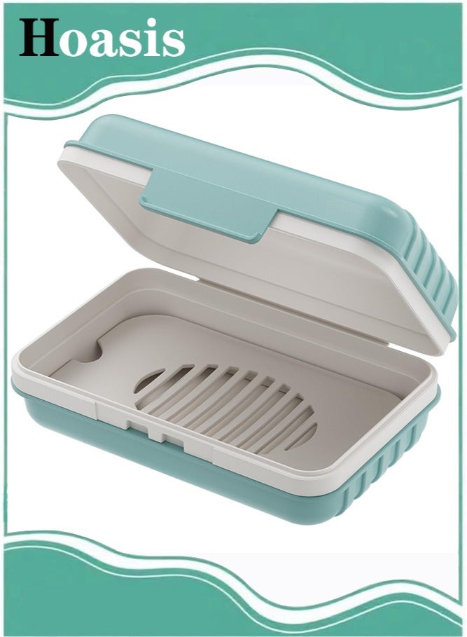 Hoasis Bar Soap Holder Dish 1 Pack for Shower, Travel Soap Case with Lid for Gym, Camping Essentials, Hiking, Travel Size Toiletries, Portable, Leakproof, Blue - Image 1