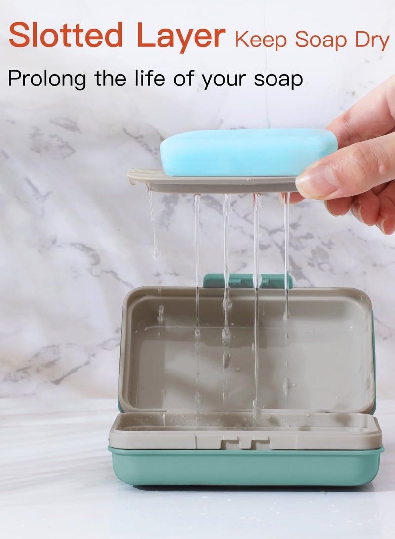 Hoasis Bar Soap Holder Dish 1 Pack for Shower, Travel Soap Case with Lid for Gym, Camping Essentials, Hiking, Travel Size Toiletries, Portable, Leakproof, Blue - Image 3