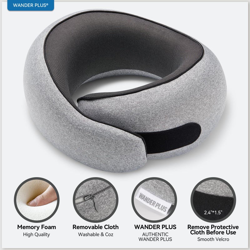 WANDER PLUSÂ® Travel Neck Pillow, Pure Memory Foam Neck Pillow for Airplanes, Comfortable Breathable Cover, 360 Degree Support Ergonomic Design Best for Sleeping Plane Train Travel Essentials Max Black - Image 4