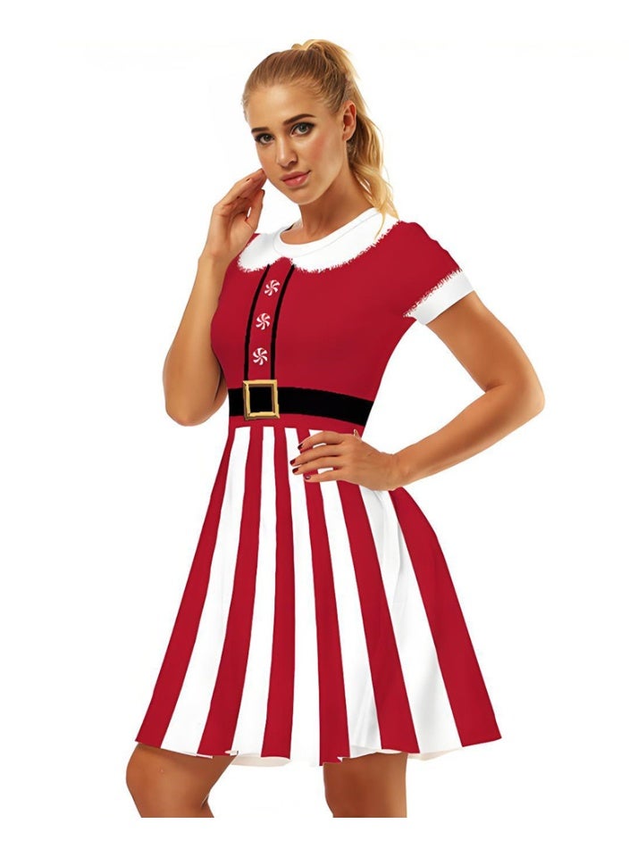 إسكدنيا النساء قصيرة الأكمام مطبوعة زي فستان عناصر عيد الميلاد فستان - Image 1