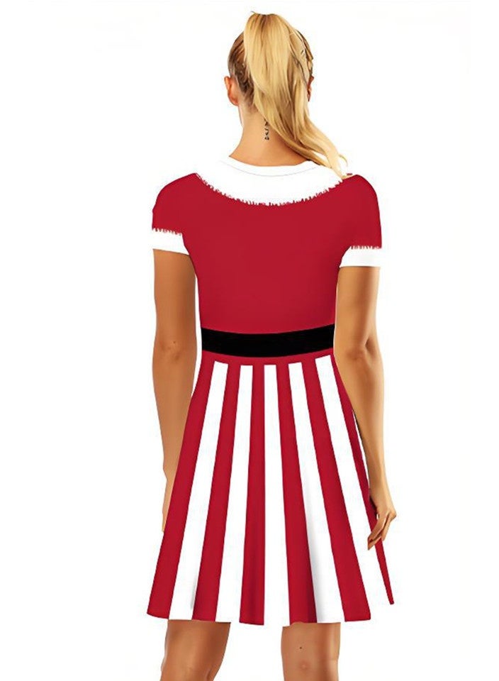 إسكدنيا النساء قصيرة الأكمام مطبوعة زي فستان عناصر عيد الميلاد فستان - Image 2