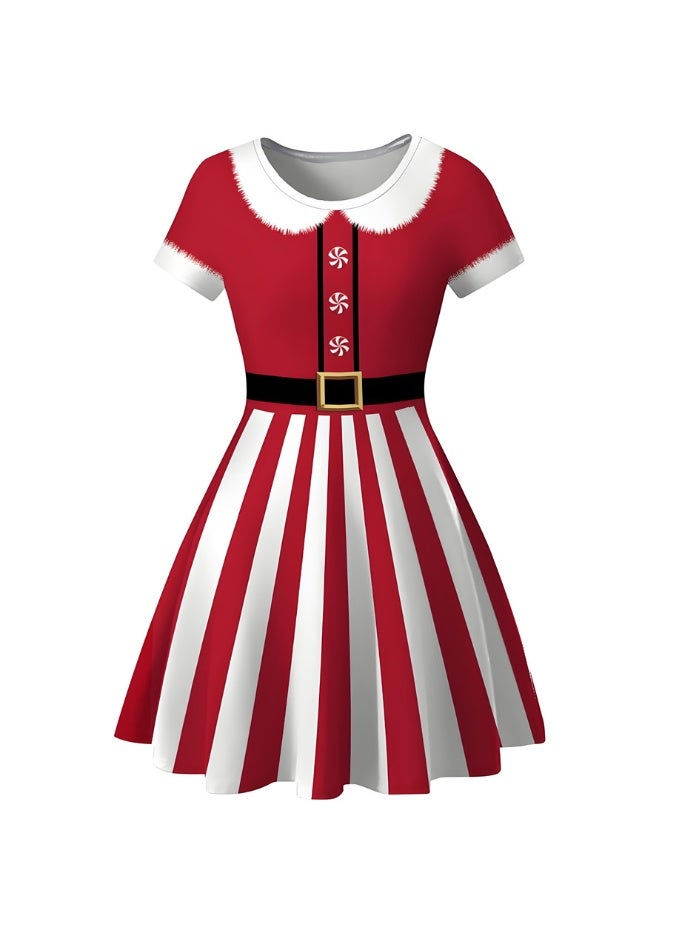 إسكدنيا النساء قصيرة الأكمام مطبوعة زي فستان عناصر عيد الميلاد فستان - Image 3