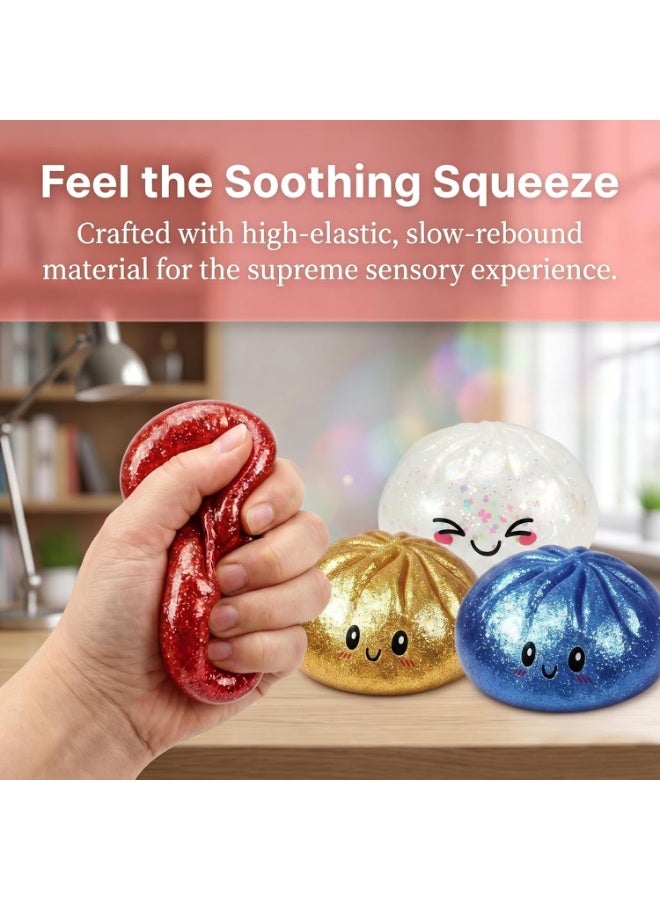 Altheqa Dumpling Squishy Mystery Box, Glitter Dumpling, Dumplings Style Stress Balls for Adults and Kids, Cute Steamer Basket Design with Squeezable Bun Stress Relief Fidget Toys,2Pcs Random color - Image 5