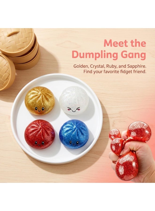 Altheqa Dumpling Squishy Mystery Box, Glitter Dumpling, Dumplings Style Stress Balls for Adults and Kids, Cute Steamer Basket Design with Squeezable Bun Stress Relief Fidget Toys,2Pcs Random color - Image 2